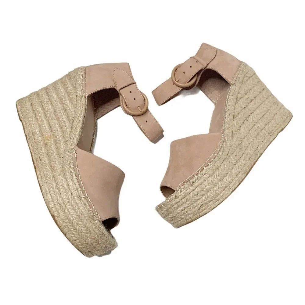 Marc Fisher Mlalida Leather Espadrille Wedge Neutral Blush Suede Women’s Siz 9.5